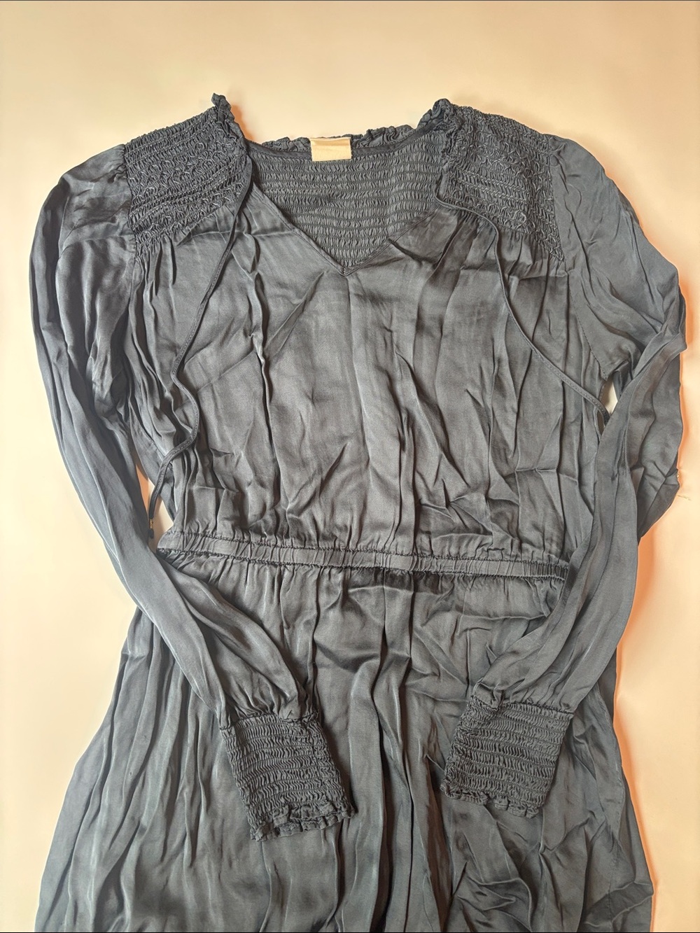 Matilda Jane satin feel Slate Blue Long-Sleeve Smocked Dress